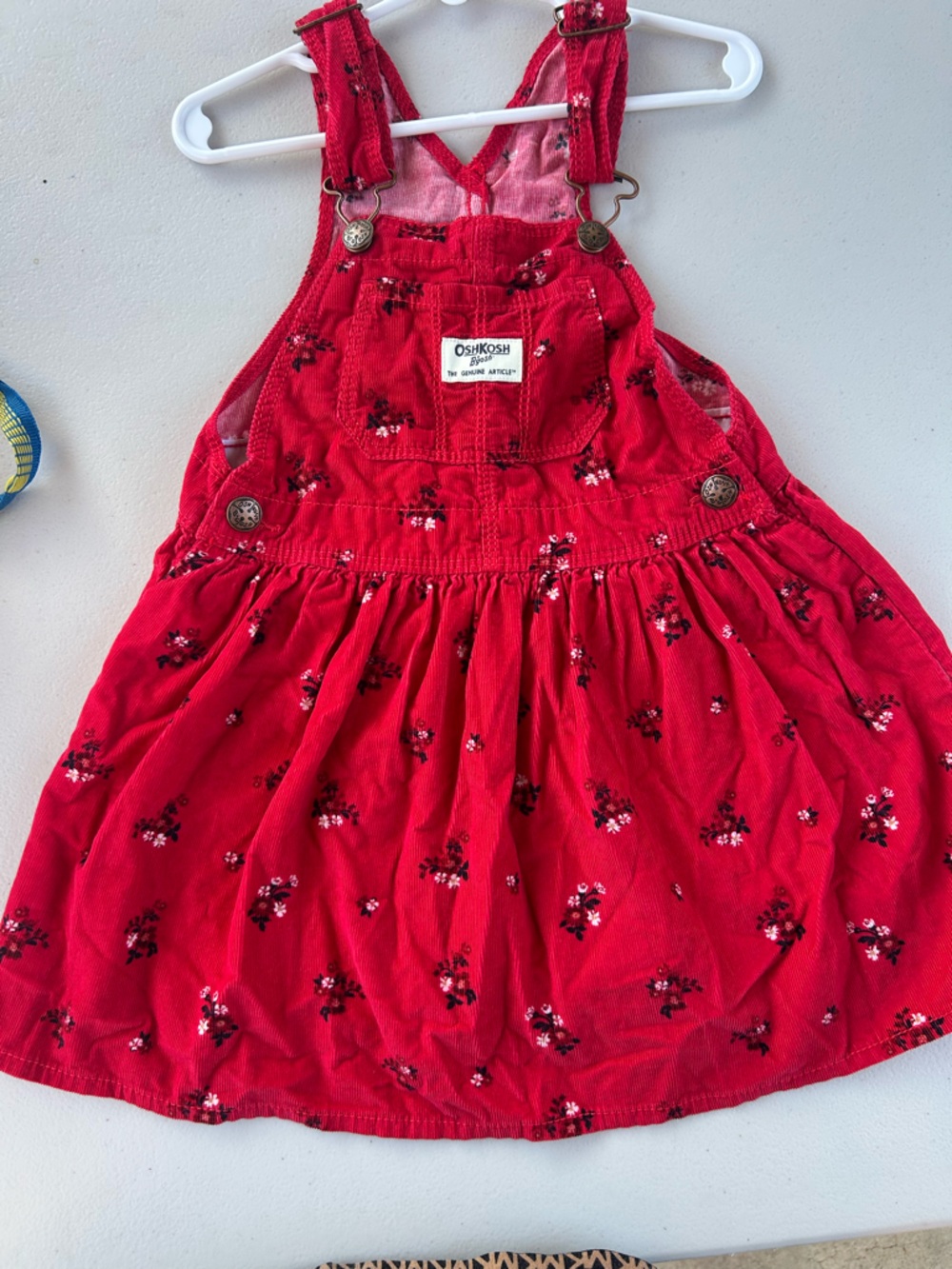 OshKosh B'gosh Bright Red Floral Corduroy Jumper Dress